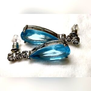 Closeout Blue Dangle Teardrop Pear CZ Discount Women's Earring Clearance